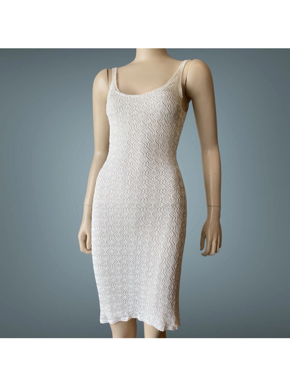 Versace Jeans Couture 1990s VTG Y2K Ivory Knit Stretch Evening Dress Size XS-S
